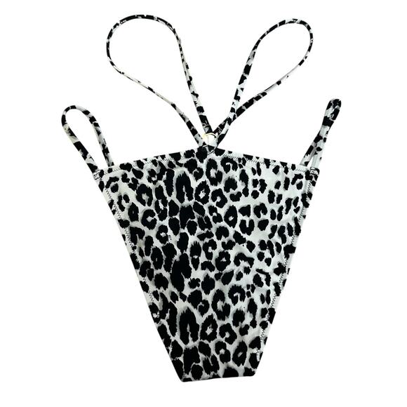 VICTORIA'S SECRET Swim Strappy Brazilian Bottom XL Black White Leopard New - Picture 2 of 6
